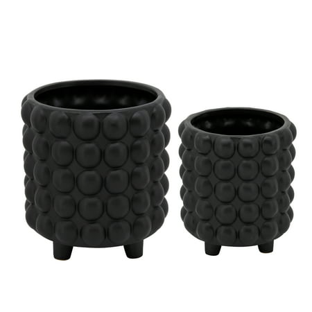 Sagebrook Home Set Of 2 6/8  Bubble Planters  Matte Black  Round  Ceramic  Contemporary  8 H  Bubble