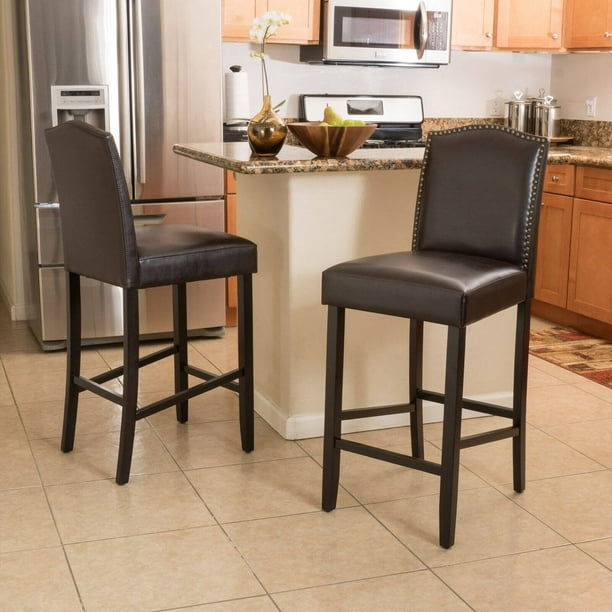 Auburn 30Inch Brown Leather Backed Barstool (Set of 2)