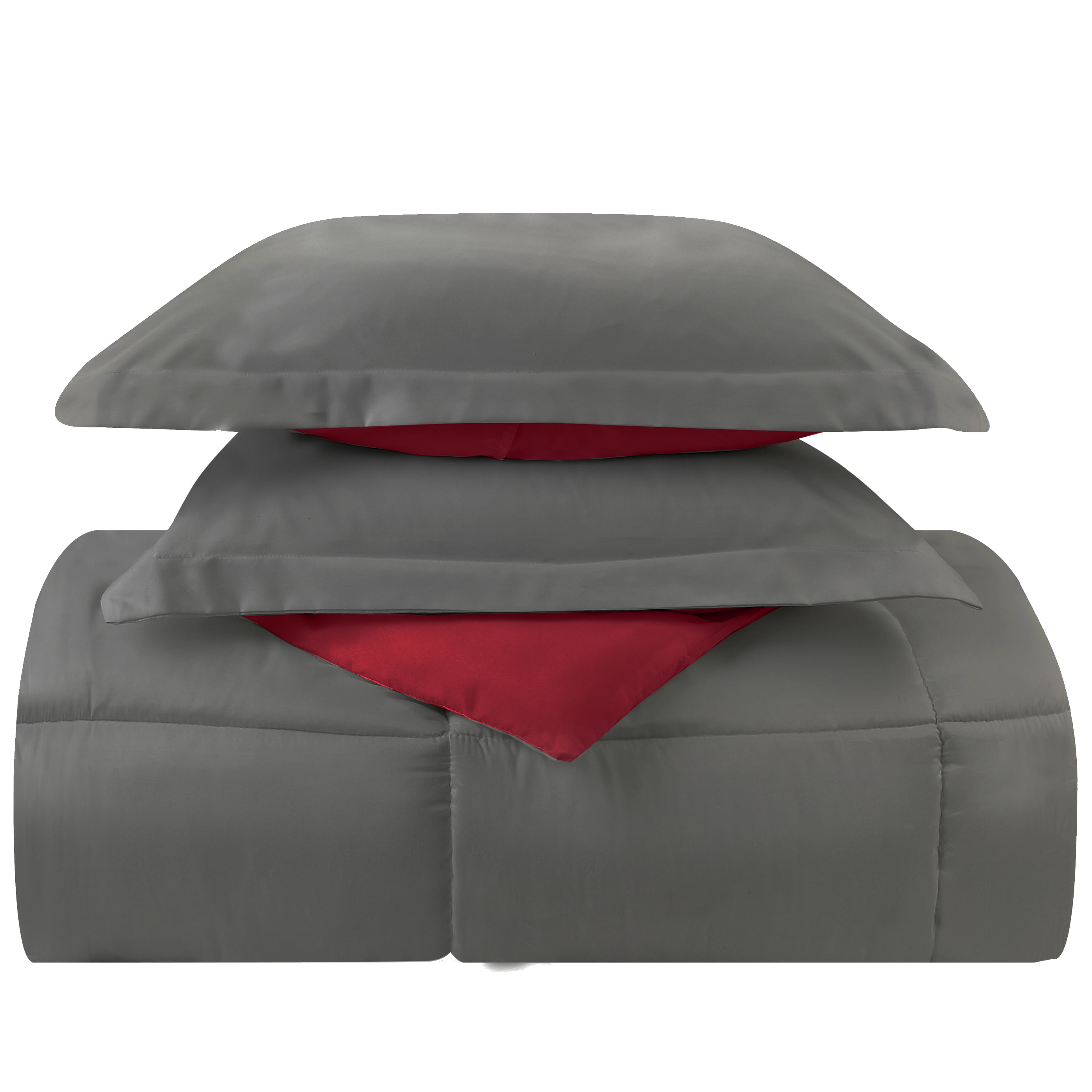 Clara Clark Luxury Soft Down Alternative Reversible Comforter Set, Queen, Gray/Burgundy, All Season, 3 Piece