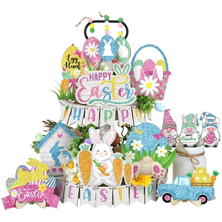 

Easter Tiered Tray Decor Happy Easter Tiered Tray Ornament Rustic Farmhouse Spring Decor Bunny Truck