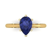 1.5 ctw Solitaire Anniversary Ring for Women | Pear Cut Simulated Tanzanite | Hyperallergenic Solid 18K Yellow Gold