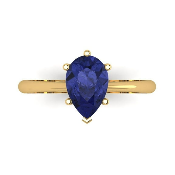 1.5 ctw Solitaire Anniversary Ring for Women | Pear Cut Simulated Tanzanite | Hyperallergenic Solid 18K Yellow Gold