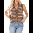 thumbnail image 2 of Suéter de Punto A Crochet para Mujer, Sin Mangas, con Cuello en V y Lazo Frontal, A Rayas, Estilo , para Verano 2025 Marrón S, 2 of 9