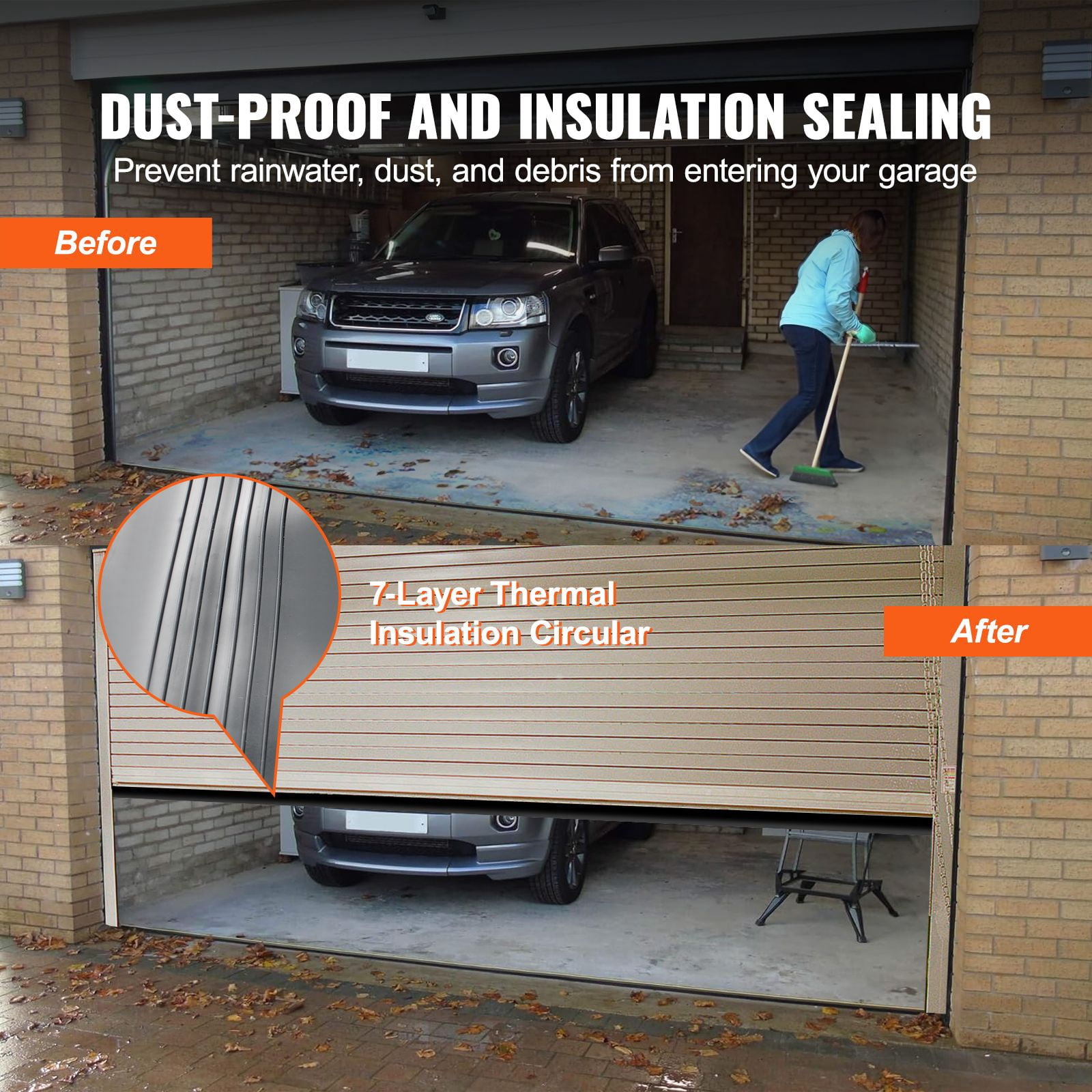 20ft Garage Door Bottom Seal with U-Shape + O-Ring Design, 5/16" T-End, Heavy-Duty Rubber, 7-Layer Insulation, Weatherproof for Garage Doors