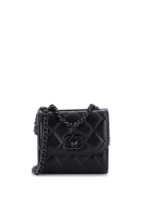 Pre-Owned So Black Trendy CC Clutch with Chain Quilted Lambskin Small By Rebag