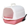 thumbnail image 3 of Hooded Cat with Lid Enclosed Cat Toilet Reusable Cat Litter Tray Handheld Pink, 3 of 8