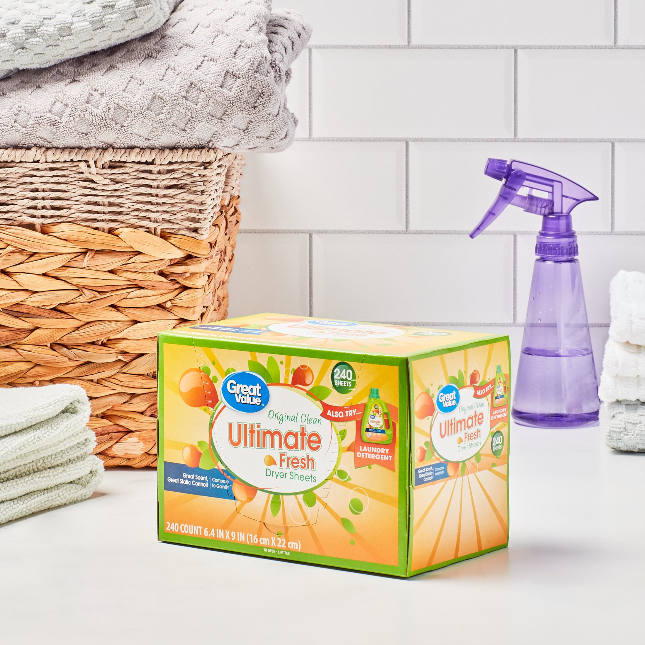 Great Value Ultimate Fresh Dryer Sheets, Original Clean, 240 Count, Compare to Gain®