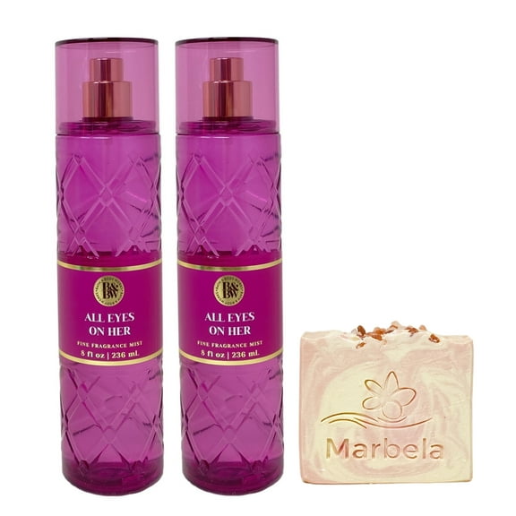 Bath & Body Works All Eyes On Her 2 Pack Fragrance Mist Bundle with a Himalayan Salts Springs Bar Soap - Full Size