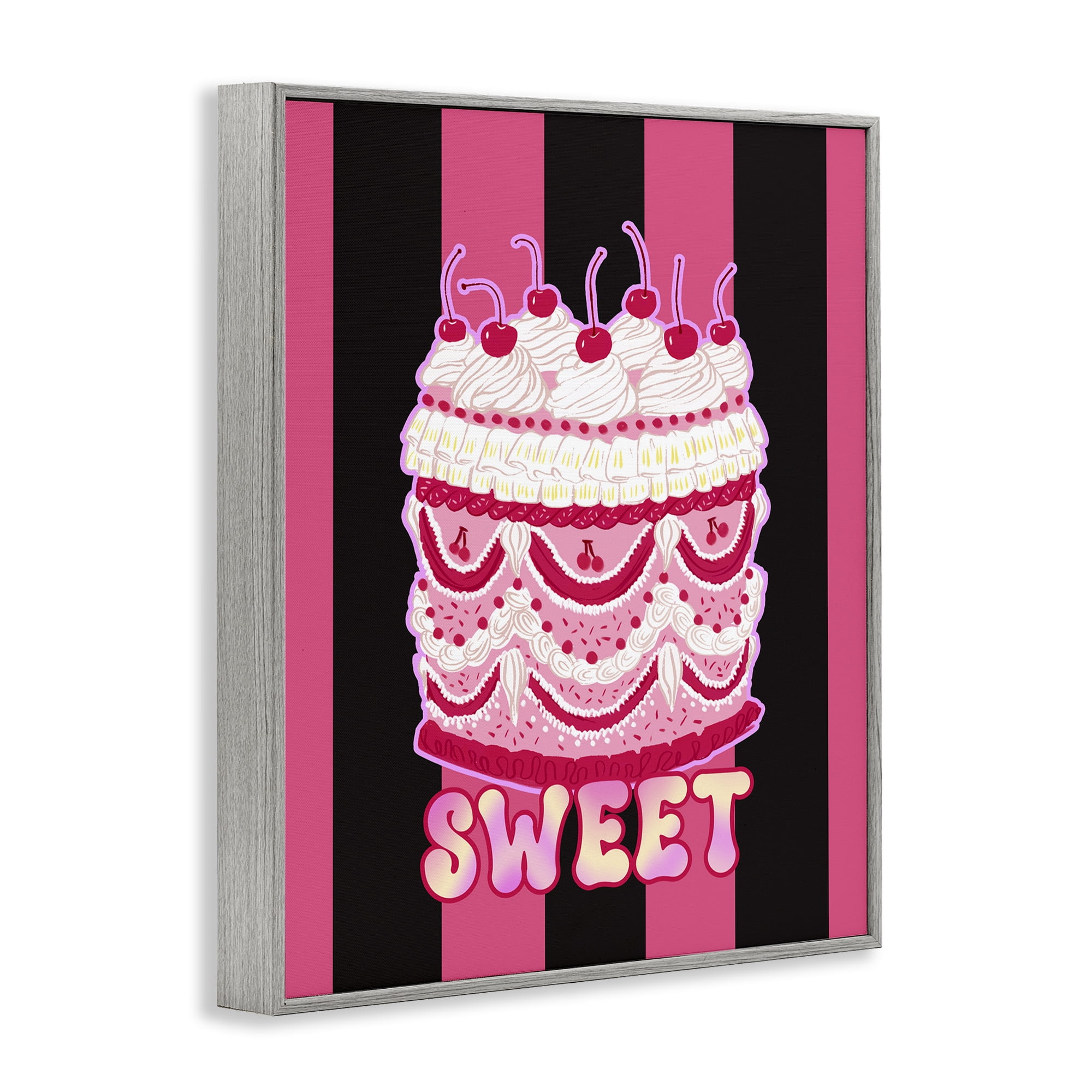Stupell Industries Sweet Cake with Stripes Food & Beverage Painting Gray Framed Art Print Wall Art, 11 x 14