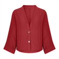 thumbnail image 3 of CHOK Linen Blend Shirts for Women 3/4 Sleeve 2 Button V Neck Open Front Solid Tops Yellow XL, 3 of 5