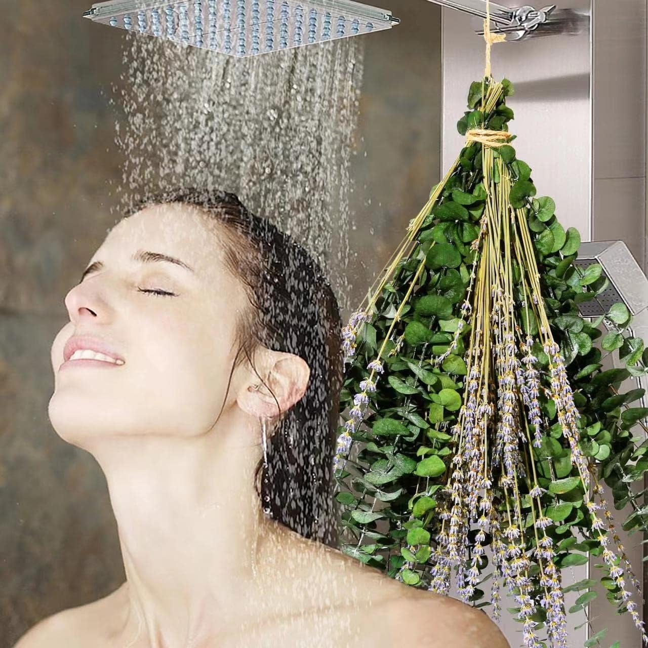 Eucalyptus for Shower 115 Pcs Hanging Dried Eucalyptus Stems & Lavender Flowers Bundle 17" Real Eucalyptus Bundle for Wedding Decor Home Decor DIY