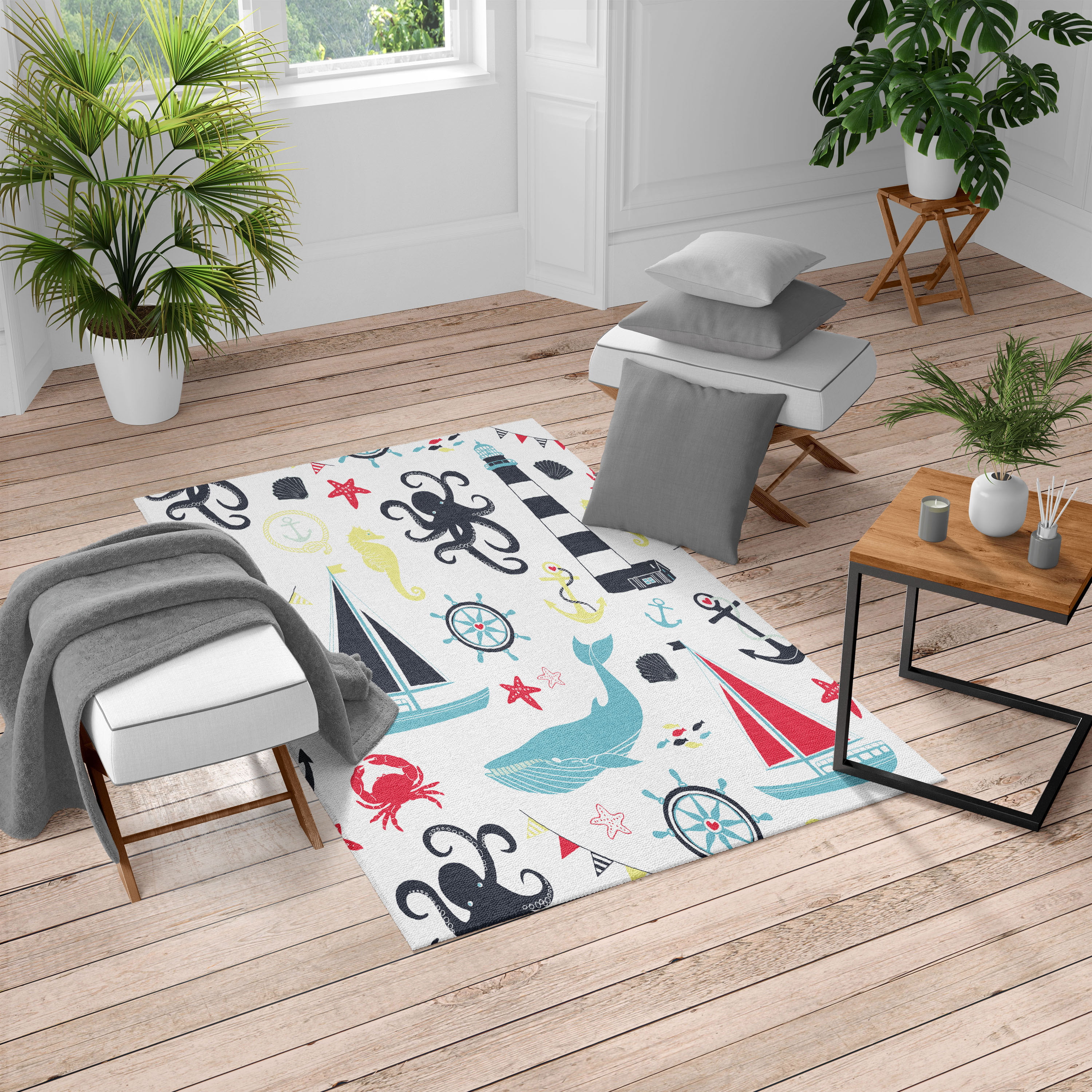 Seashell Toy Boat Home Area Rug Bedroom Floor Carpet Living Room Kitchen Mat 