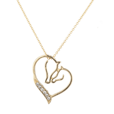 - Lux Accessories Gold Tone Crystal Rhinestone Mother Child Horse Heart Necklace