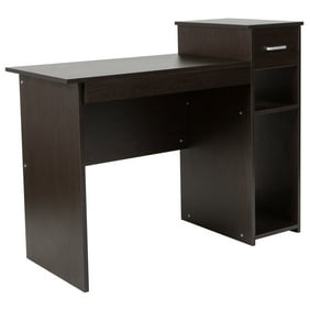 White Compact Computer Desk With Drawer And Shelf Small Spaces