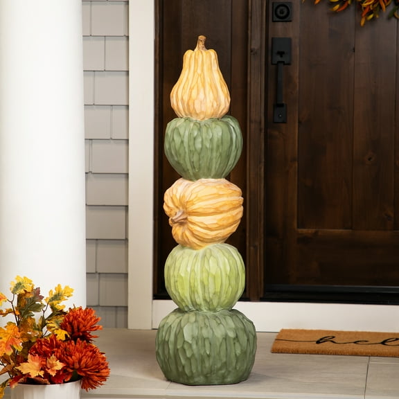 Northlight Carved Tri-Color Stacked Pumpkin Tower Fall Harvest Decoration - 42.5"