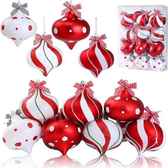 2Pcs Peppermint Candy Ornaments, Candy Cane Balls, Red & White Hanging Stripes - Christmas Tree Ornaments for Xmas Party & Indoor/Outdoor Holiday Home Decorations