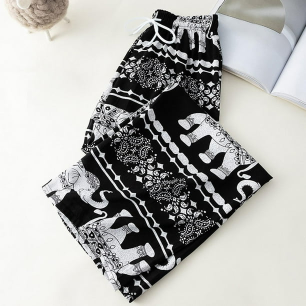 Pantalones bombachos para mujer de cintura alta, pantalones hippie de pierna ancha de talla grande, pantalones bohemios hippies, ropa informal para mu Blanco Salvador Dali Pantalones de pierna ancha para mujer