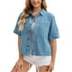 thumbnail image 4 of CHAQUETA DE JEAN DE MANGA CORTA PARA MUJER INSPIRADA CHIC, CAMISA DE BOTONES ESTILO BOXY, CHAQUETAS DE JEAN CASUAL 2XL AZUL CLARO, 4 of 6