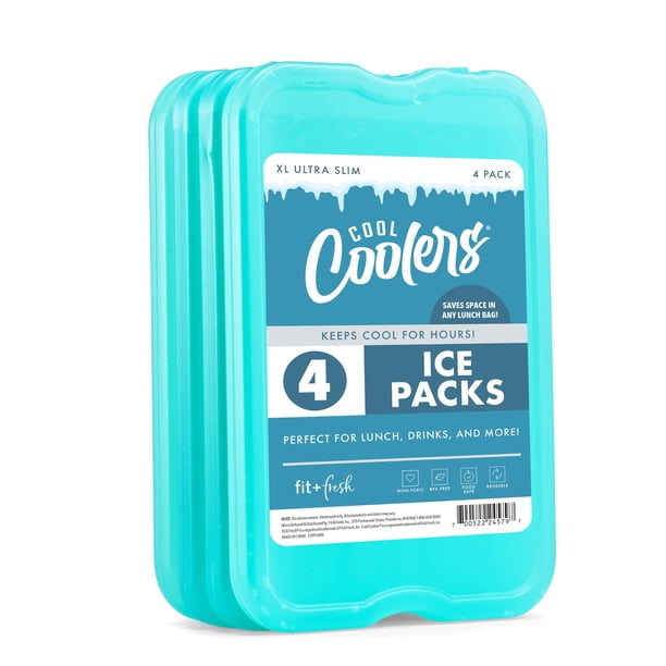Ice Packs Fit & Fresh Cool Coolers XL Slim, paquete de 4 unidades, color verde
