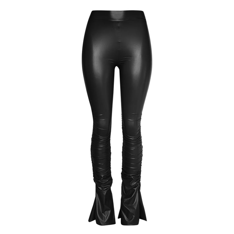 Wozhidaoke leggings for women Womens Leather Leggings Stretch High