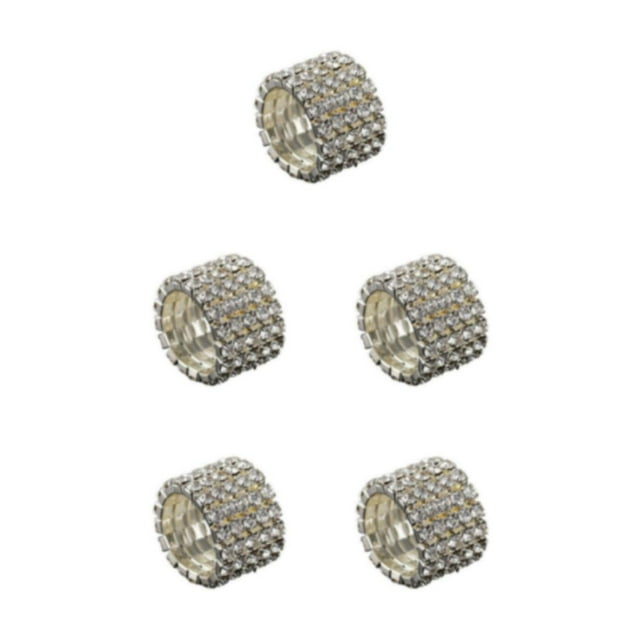 relayinert Mesmerizing Elastic Ring Exquisite Crystal Inlays For Captivating Appearance silver 5 rows 5Set