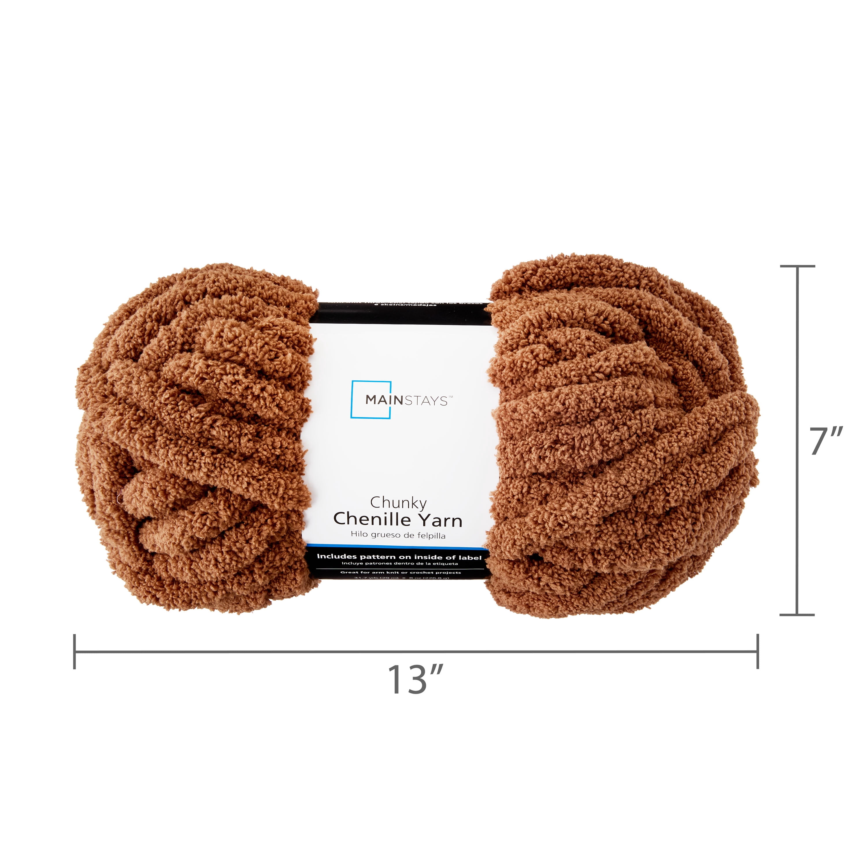 Mainstays Chunky Chenille Yarn, 31.7 yd, Toffee, 100% Polyester, Super Bulky