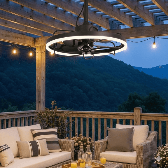 Erinnyees 20" Outdoor Ceiling Fan with Light and Remote Control,Waterproof Gazebo Fan,6 Speeds,3CcT Dimmable LED for Patio,Porch,Pergola,Black