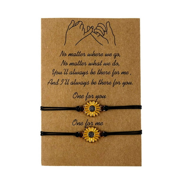 opvise 1 Set Friendship Card Bracelets Sunflower Dripping Oil Adjustable Bracelets for Daily Wear
