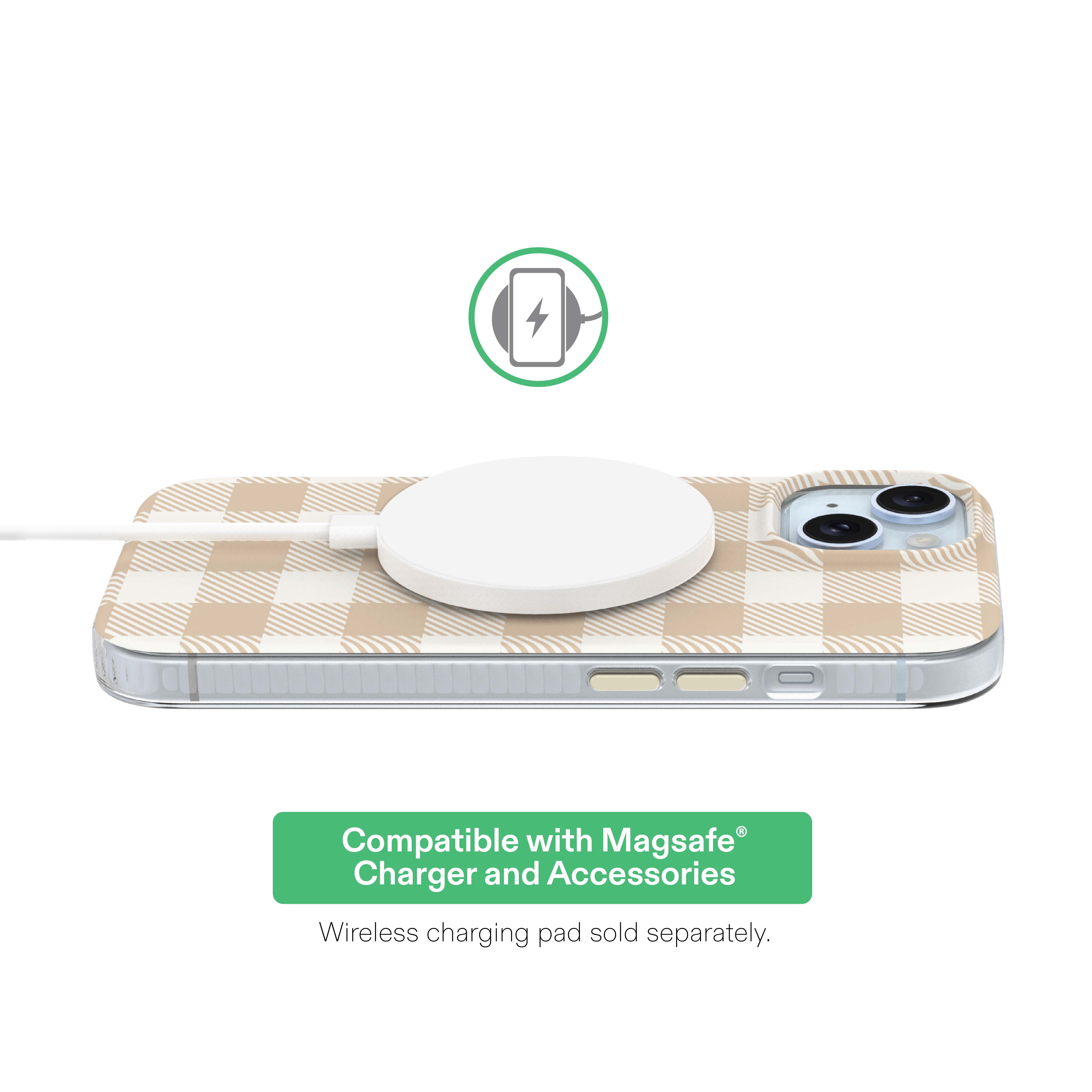onn Phone Case for iPhone 17e / 16e / 15 / 14 / 13, MagSafe Compatible - Beige Gingham