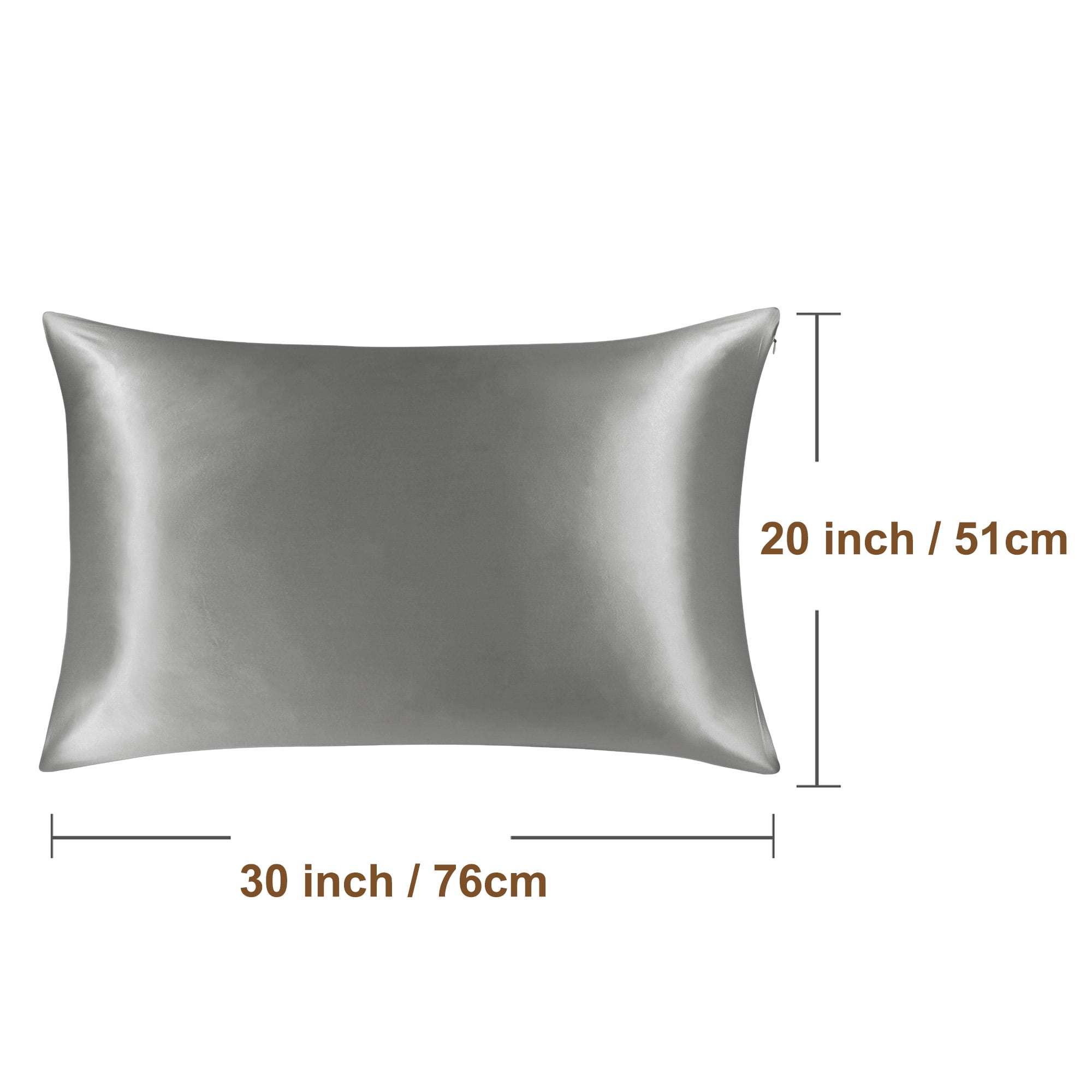 REGALWOVEN Silk Pillowcase Travel Silk Pillow Cover for Hair and Skin with Zipper Closure, Gray 14" x 20"