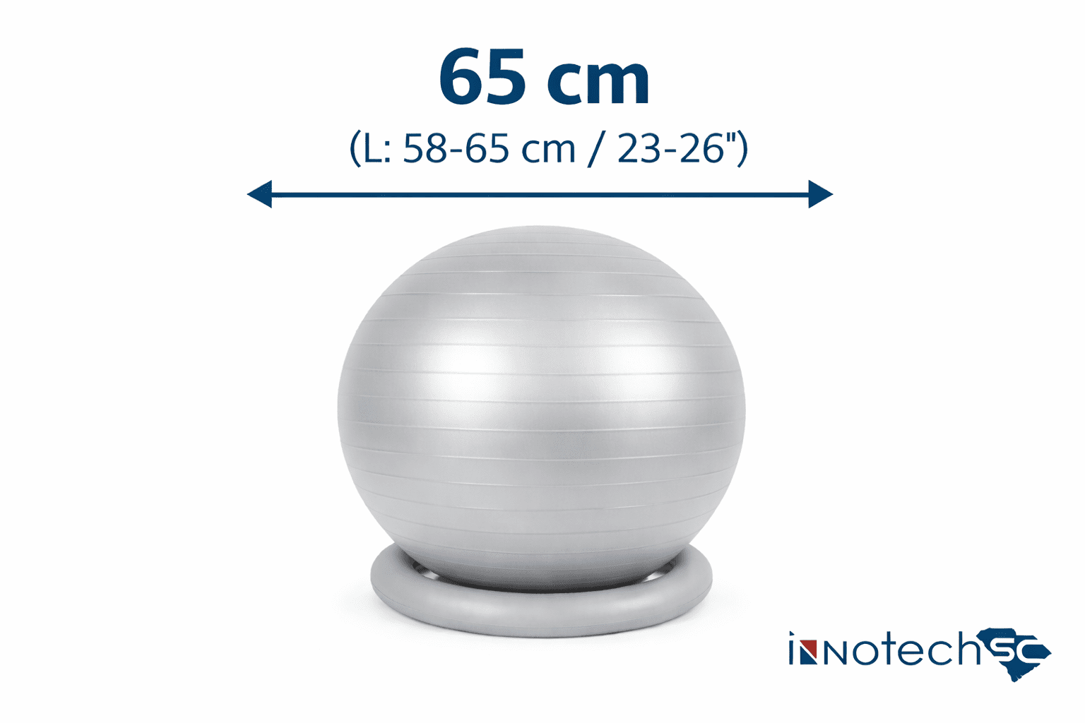 Innotech SC 65cm Yoga Ball with Base & Resistance Bands – Anti-Burst Matte Stability Ball – 750 lb Capacity – Includes Pump & Straps – 1 Pack –Silver
