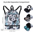 thumbnail image 2 of HAWEE Dry Wet Drawstring Backpack with Shoe Compartment for Women Waterproof Yoga String Bag Outdoor Sports Rucksack for Gym/ Beach/ Swim Pool, White Flower, 2 of 6