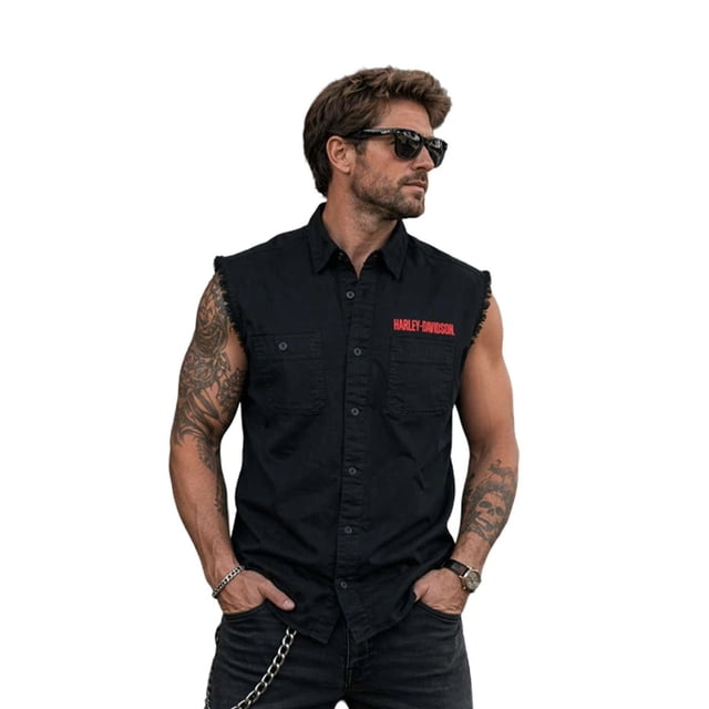 Harley-Davidson Gilet Noir pour Homme Sans Manches avec Écusson Logo (S67)