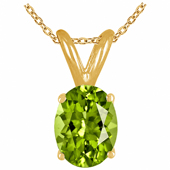 Aonejewelry 1.70 Carat Oval Peridot Pendant Necklace for Women 14K Yellow Gold, 9x7 mm Gemstone Pendant with 18 Inch Silver Chain, Womens Jewelry Gift for Her