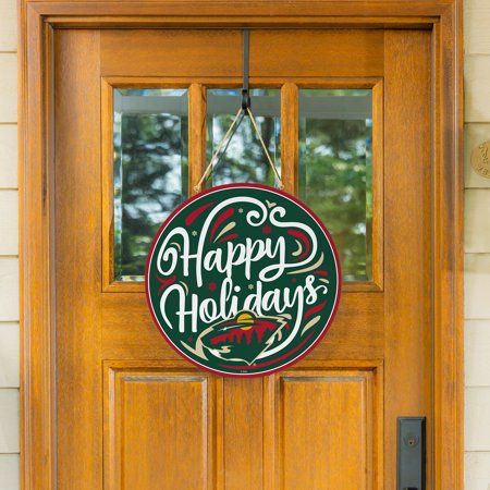 Minnesota Wild 18 Happy Holidays Wooden Round Door Sign
