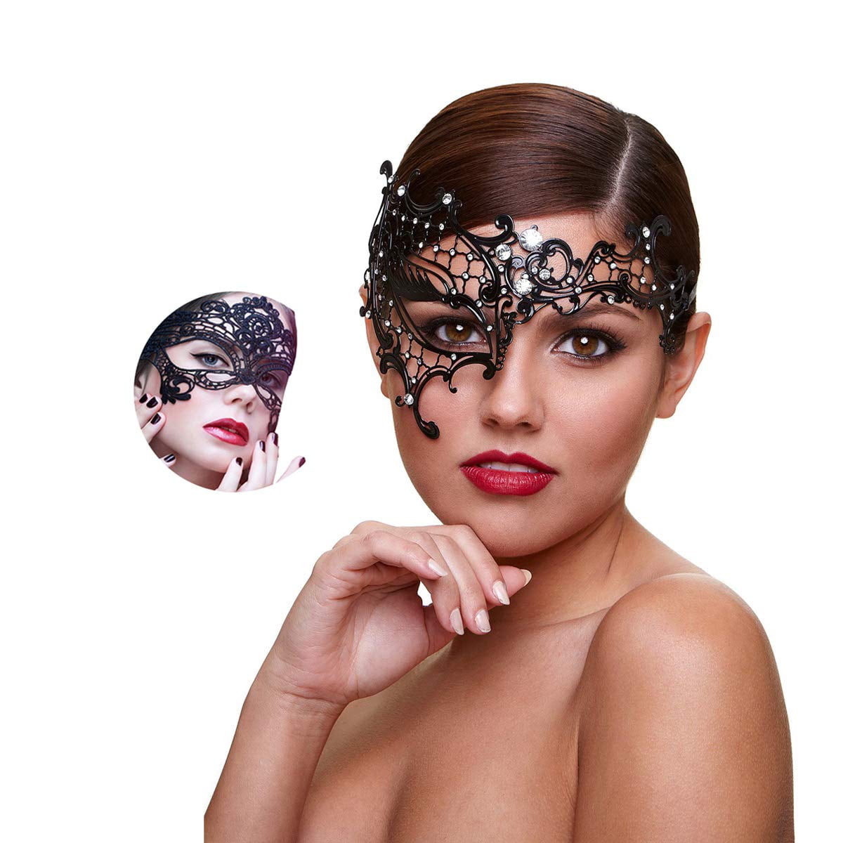 Set De Máscaras Venecianas Para Pareja – Metal Con Strass Y Purpurina, MYSEUNI