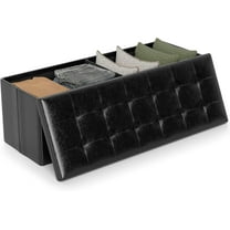 CZMDZH 43 Inches Folding Storage Ottoman Bench, Upholstered PU Leather Storage Chest with Side Pocket, Padded Seat, End of Bed Bench,Black
