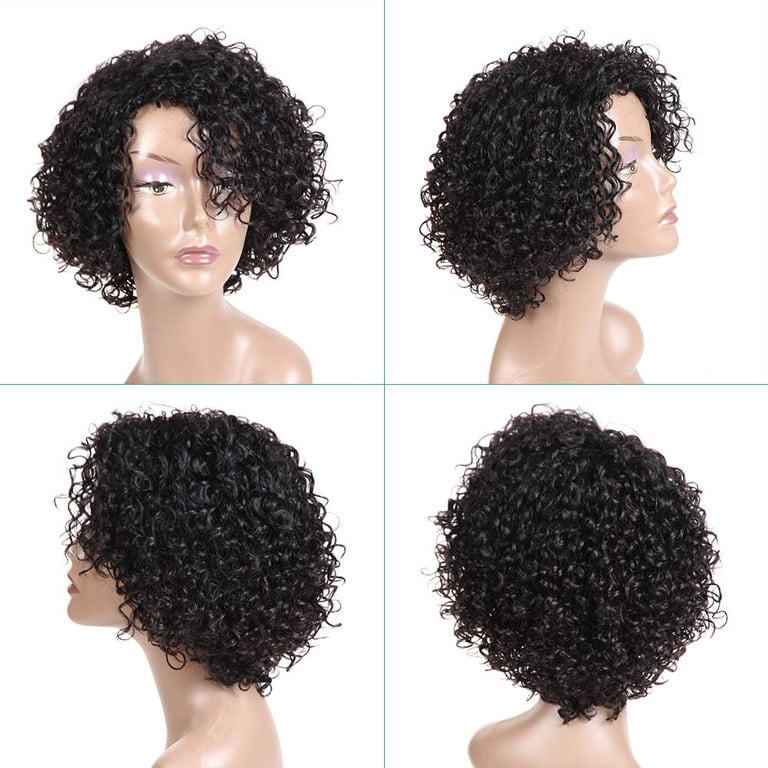 Short Curly Wigs Natural Black Color No Lace Front Hair new Amazon.com : Short Kinky Curly Human Hair None Lace Front  main image 3