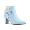 thumbnail image 1 of BLISSFUL STEP Women's Pointed Toe Plaid Block Heels Ankle Boots Sky Blue 7, 1 of 8