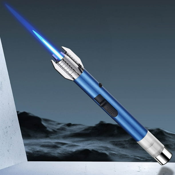 Encendedor de soplete de butano de alta temperatura de metal | 1300 °C Llama azul directa | Llama ajustable | Depósito transparente de 20 ml | Cuerpo metálico | Recargable | Barbacoa al aire libre