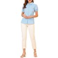 thumbnail image 2 of MODA NOVA Juniors Cotton Frilled Top Turndown Collar Solid Blouse Light Blue M, 2 of 6