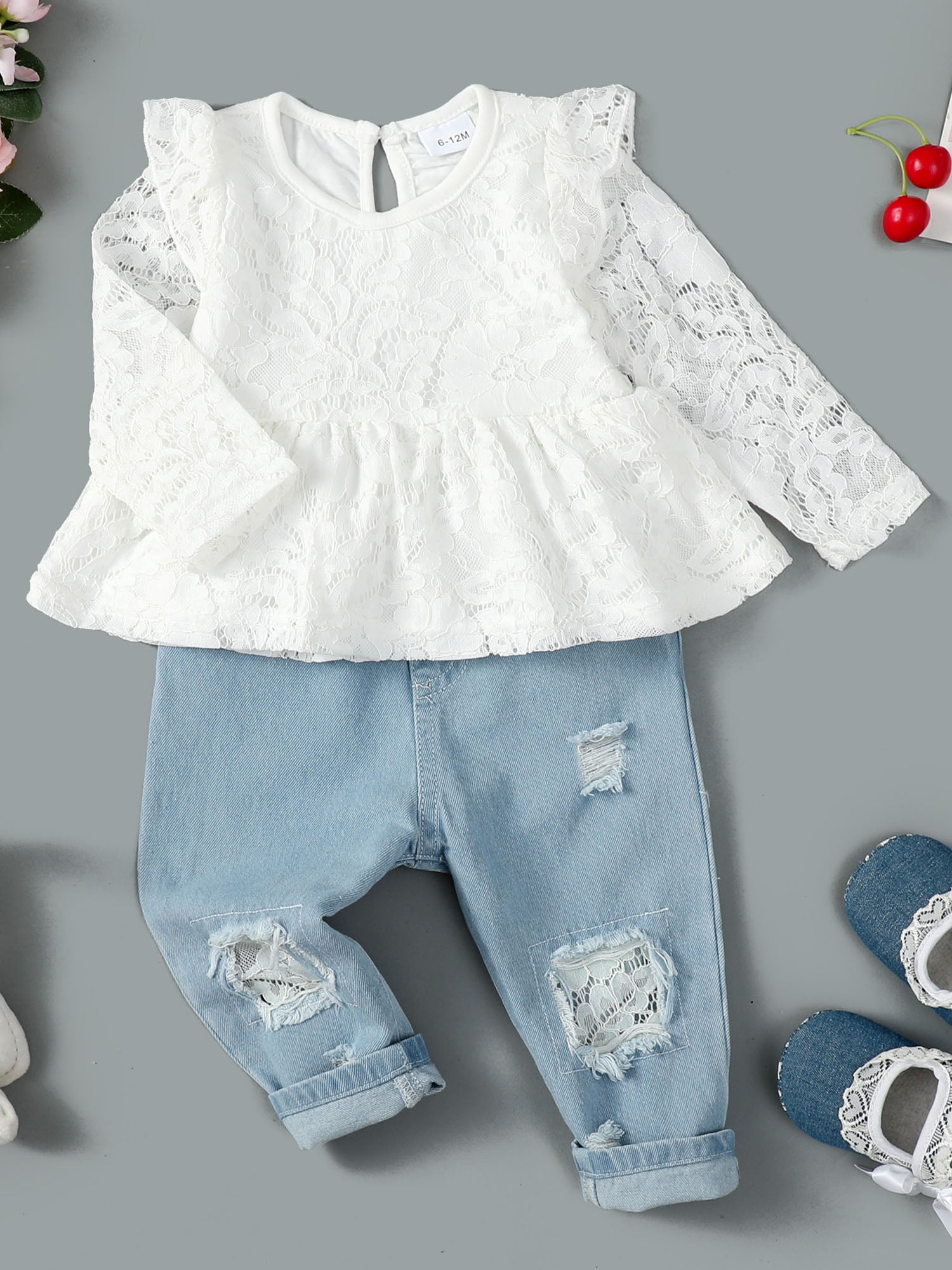 ZOEREA Baby Clothes Toddler Jeans Ruffle Shirt Denim Pants Girls Clothing Set Fall Winter Outfit 2pcs