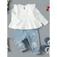thumbnail image 2 of WESIDOM Baby Toddler Girl Clothes Outfits Cute Lace Long Sleeve Dress Shirt Top Jeans Pant Set 2pcs, 2 of 12