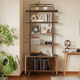 Weselon 5 Tier Open Display Shelves with Doors , Arched Design, Adjustable Shelves and Doors Storage, Adjustable Foot Pad, Brown - Walmart.com