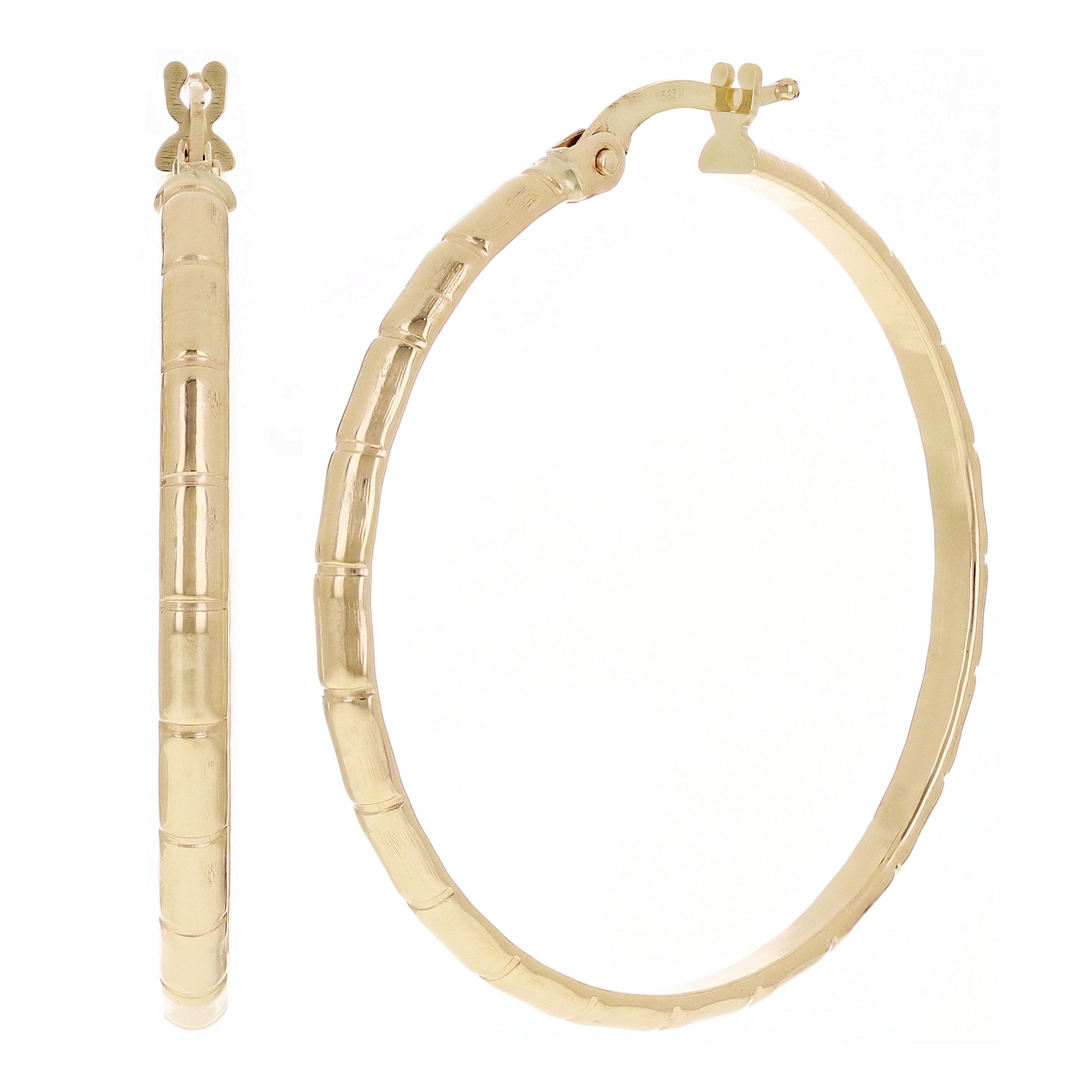 Italian 14k Yellow Gold Hollow Bamboo Round Hoop Earrings 1.4" 2.5mm 2 grams