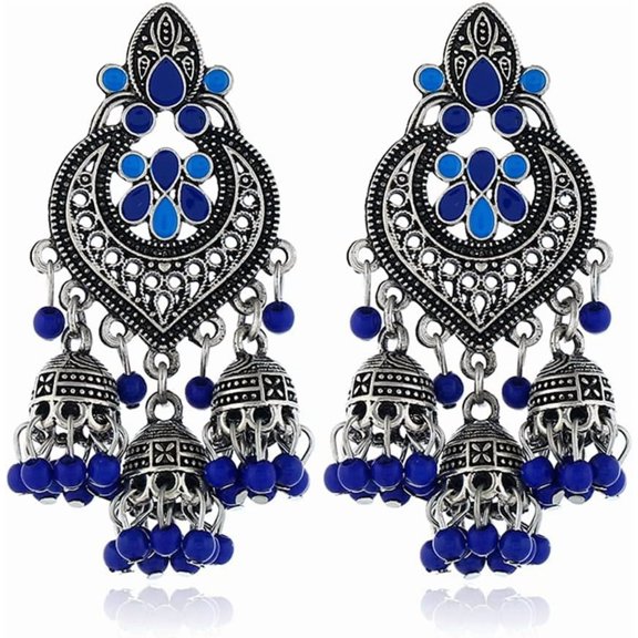 Boho Chandellier Jhumka Statement Dangle Earrings for Women Vintage Large Flower Ball Bead Tassel Drop Dangling Earring Indian Bollywood Jewelry Holiday Festival Christmas