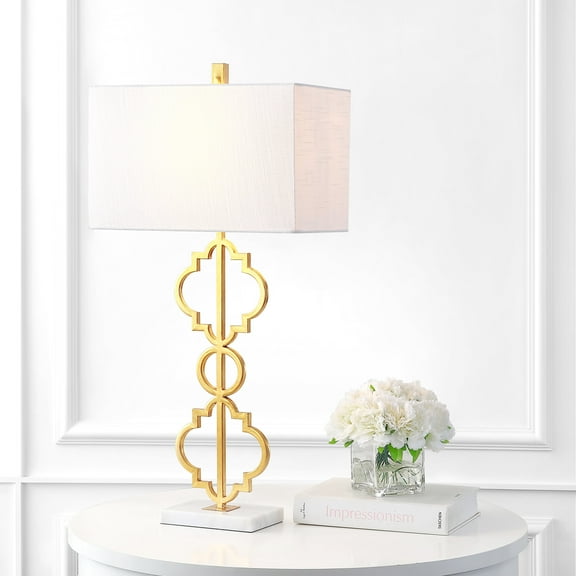 JONATHAN Y Selina 32" Iron Ogee Trellis Modern LED Table Lamp, Gold, JYL3072A