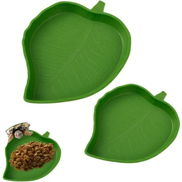 2pcs Leaf Reptile Food Bowl Plate, Reptile Feeder for Turtle Corn Snake Crawly Pets Drinking and Eating, 2 Sizes