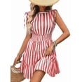 thumbnail image 3 of Women'S Striped Sleeveless Tank Dress Button Front Ruffle Hem A Line Dresses Red XL, 3 of 9