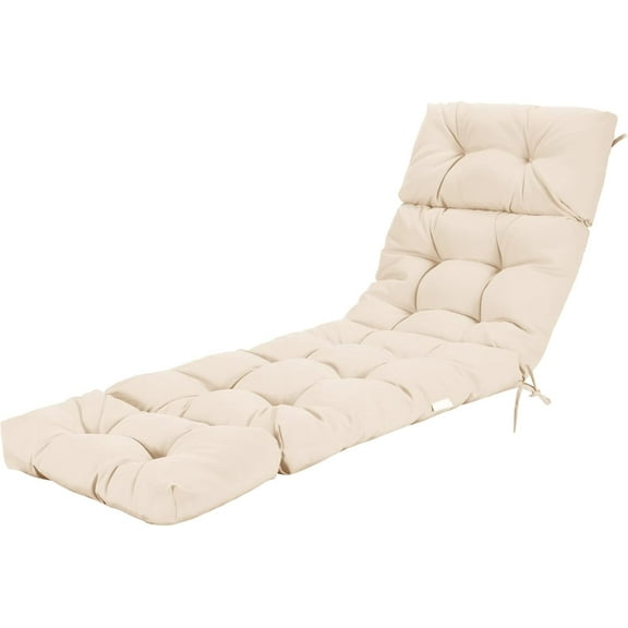 Chair, 72” x 22” x Chaise Lounge w/4 String Ties, Thickened, Tufted Patio Recliner for Outdoor Indoor Cushions, 1 Count (Pack of 1), Beige